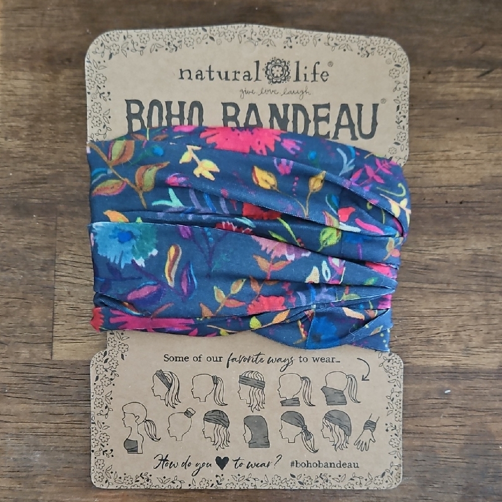 Natural Life Boho Bandeau with Blue and Pink Floral Pattern